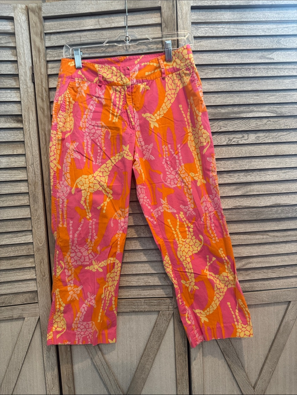 Lilly Pulitzer vintage Bright Pink & Orange Giraffe Print Cropped Pants